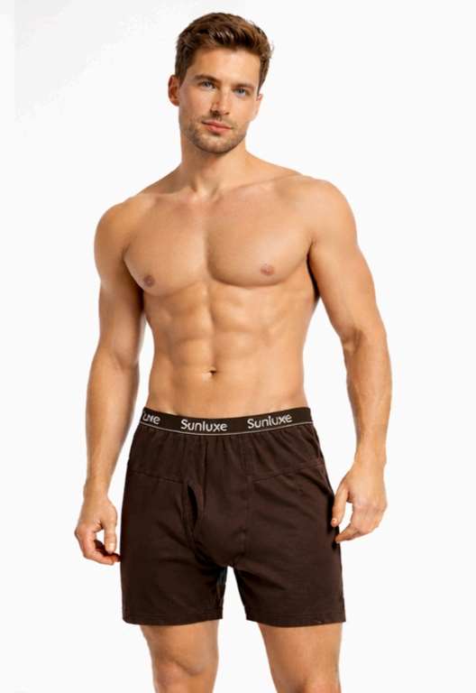 Brown cotton pocket trunks for men by Sunluxe
