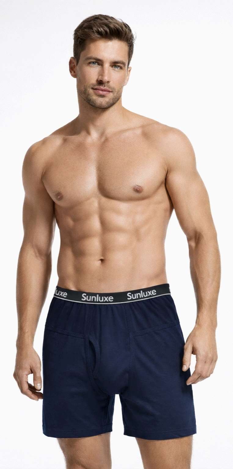 Navy blue breathable pocket trunks by Sunluxe